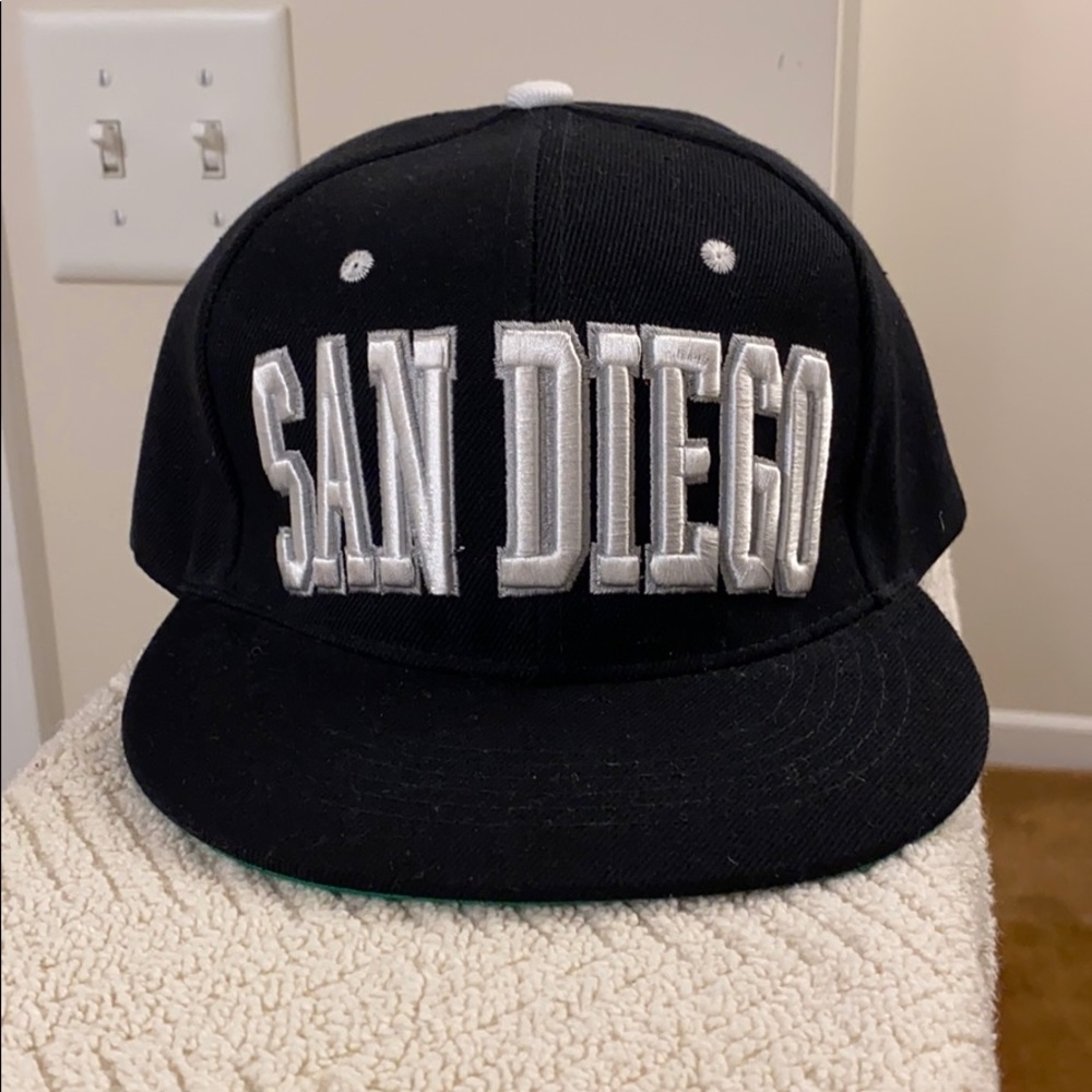 San Diego Black Snapback Hat with Green Brim Bullbot One Size Fits Most